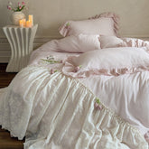 Bella Floral Lace Ruffled Princess Bedding Set - Pink